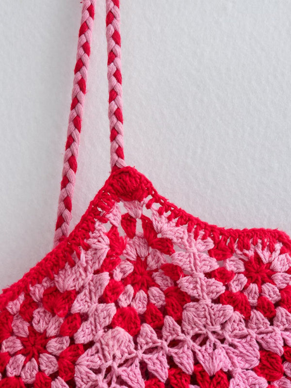 TEEK - Pink Crochet Patchwork Knitted Slip Dress DRESS TEEK K   