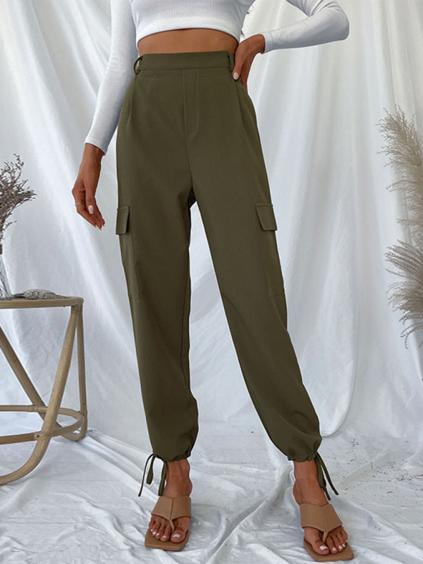TEEK - Womens Olive Green Solid Color Leisure Pants PANTS TEEK K   