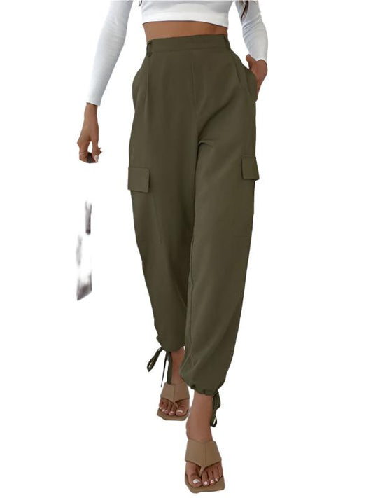 TEEK - Womens Olive Green Solid Color Leisure Pants PANTS TEEK K   