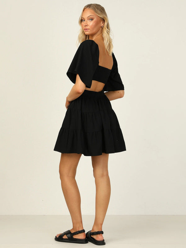 TEEK - Sweet Short Backless Elastic Waist Dress DRESS TEEK K Black S 