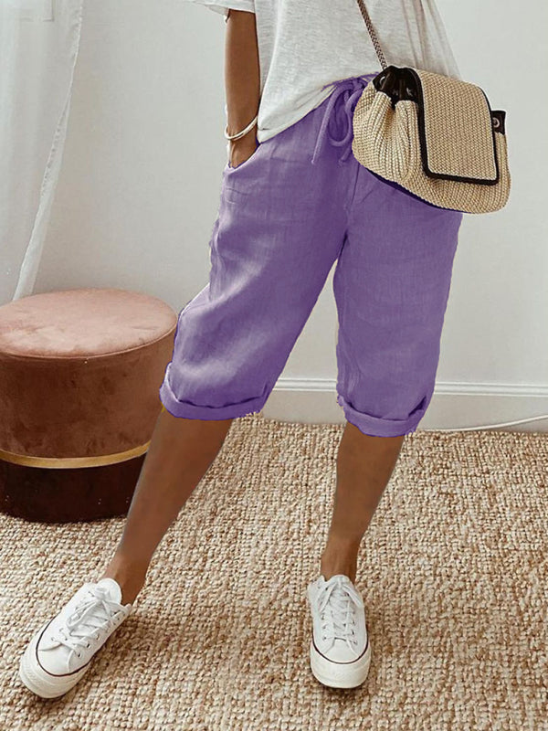 TEEK - Womens Pocket Elastic Waist Trousers PANTS TEEK K Purple S 