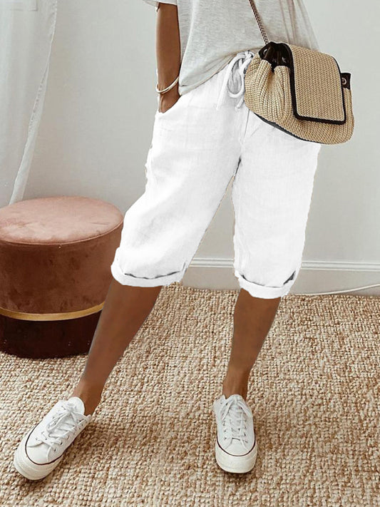 TEEK - Womens Pocket Elastic Waist Trousers PANTS TEEK K White S 