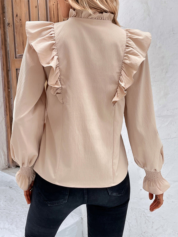 TEEK - Cracker Khaki Ruffled Tie Long Sleeve Blouse TOPS TEEK K   