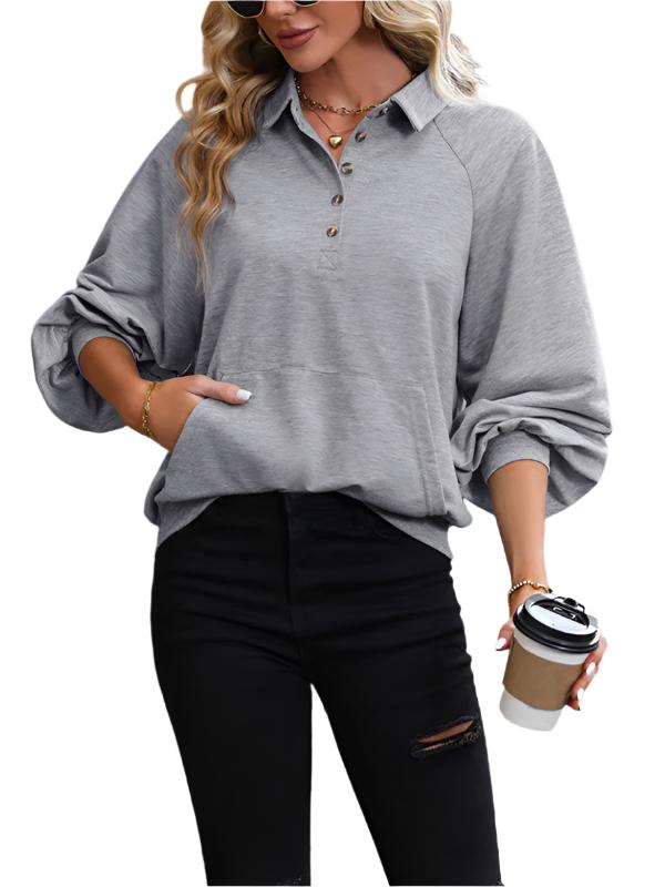 TEEK - Misty Blue Long Sleeve Lapel Sweatshirt TOPS TEEK K S  