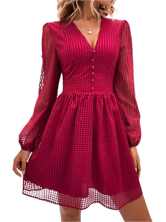 TEEK - Wine Red Airy V-Neck Dress DRESS TEEK K XS  