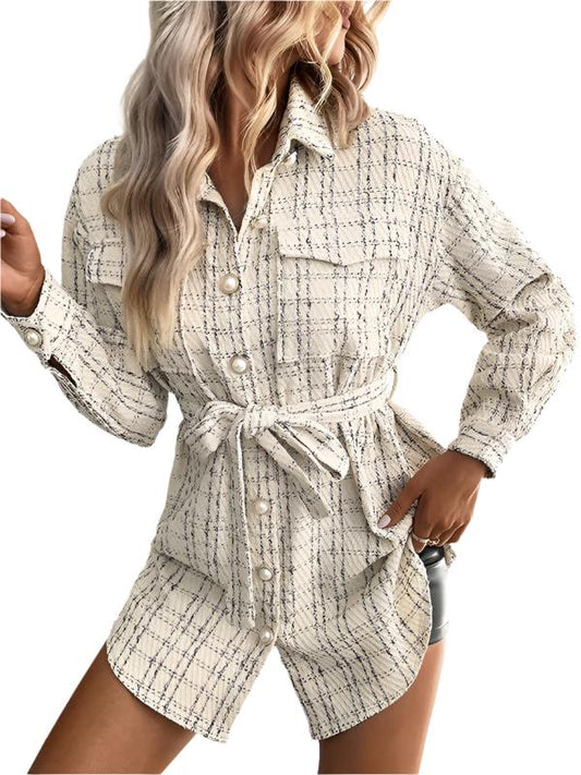 TEEK - Cracker Khaki Long Plaid Shirt Jacket TOPS TEEK K L  