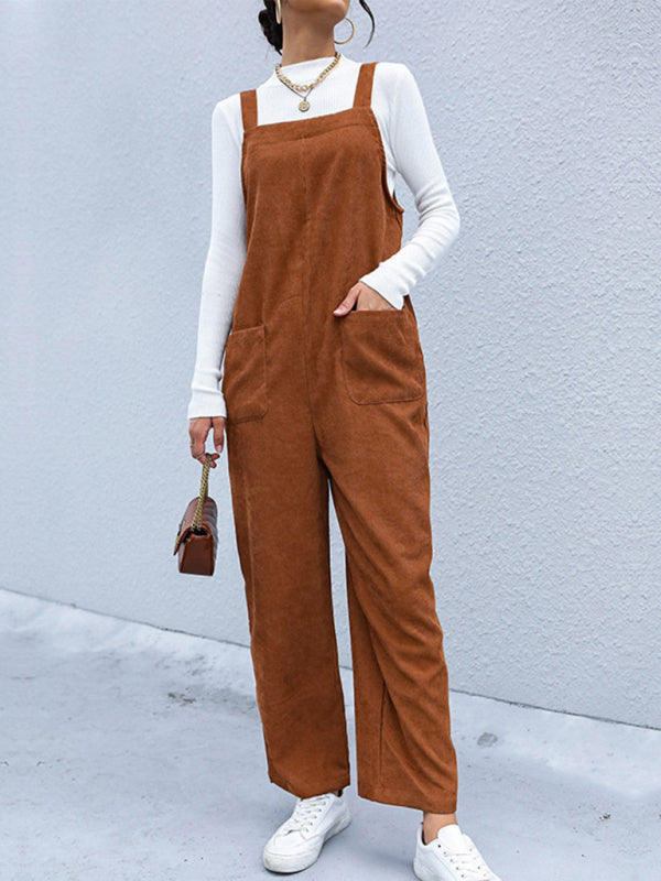 TEEK - Brown Corduroy Pants Loose Overalls OVERALLS TEEK K   