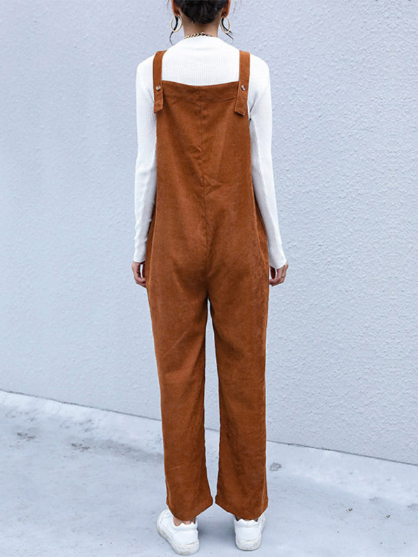 TEEK - Brown Corduroy Pants Loose Overalls OVERALLS TEEK K   