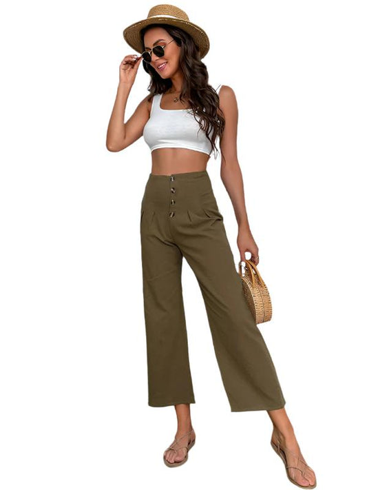 TEEK - Brown High-Waisted Slim-Fit Micro-Flared Pants PANTS TEEK K S  