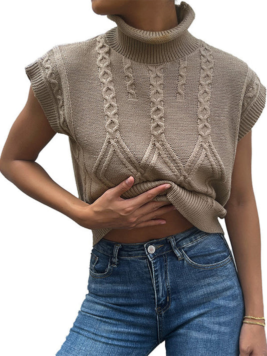 TEEK - Light Brown Short Sleeve Turtleneck Sweater SWEATER TEEK K   