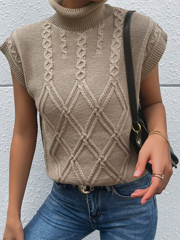 TEEK - Light Brown Short Sleeve Turtleneck Sweater SWEATER TEEK K   