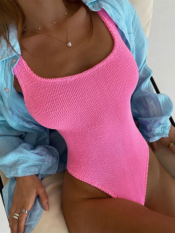 TEEK - Candy Color Pleated Swimsuit SWIMWEAR TEEK K Pink S 