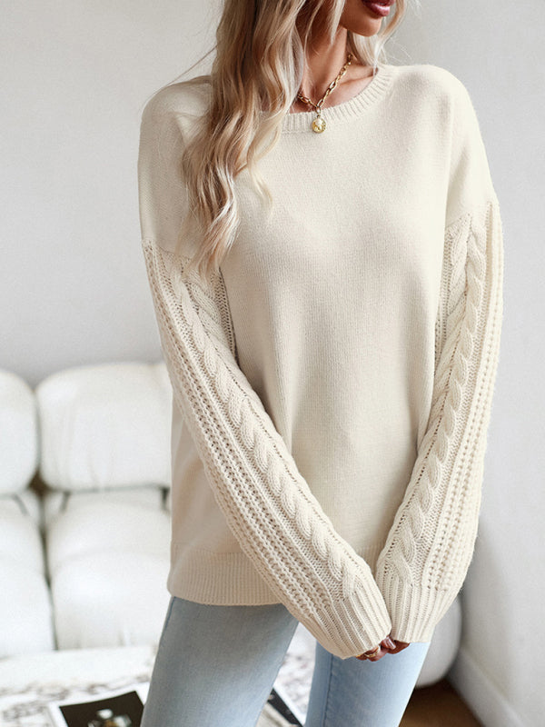 TEEK - Round Neck Long Sleeve Knitted Sweater TOPS TEEK K   