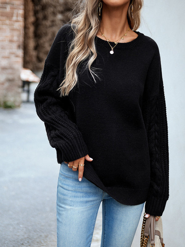 TEEK - Round Neck Long Sleeve Knitted Sweater TOPS TEEK K   