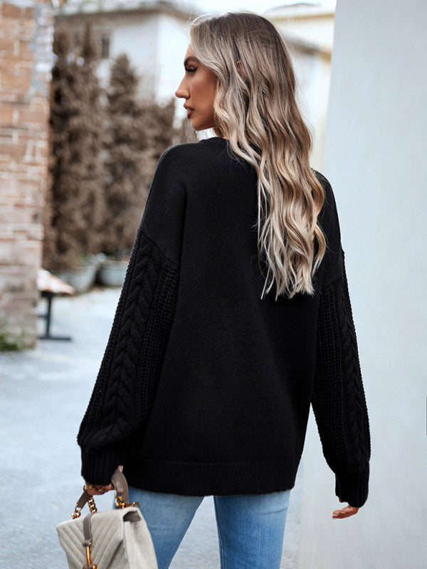 TEEK - Round Neck Long Sleeve Knitted Sweater TOPS TEEK K   