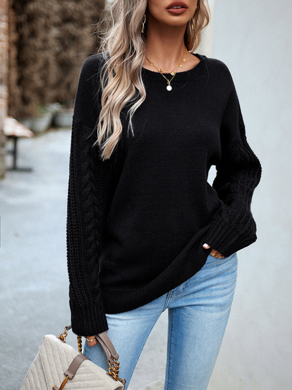 TEEK - Round Neck Long Sleeve Knitted Sweater TOPS TEEK K   