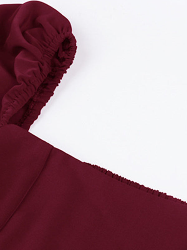 TEEK - Solid Color Square Neck Long Sleeve Dress DRESS TEEK K   