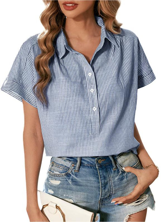 TEEK - Blue Short Sleeve Striped Shirt TOPS TEEK K S  