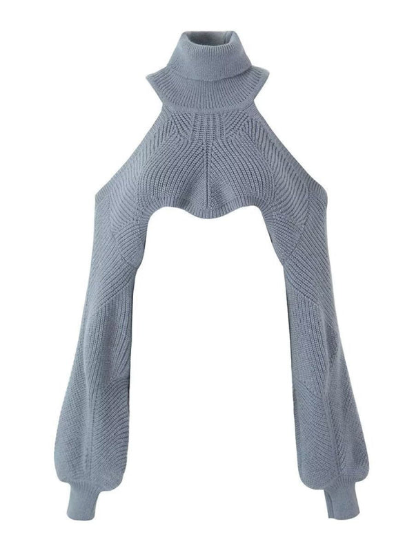 TEEK - Grey Off-Shoulder Short Turtleneck Sweater TOPS TEEK K   