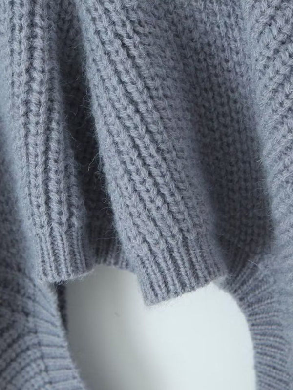 TEEK - Grey Off-Shoulder Short Turtleneck Sweater TOPS TEEK K   