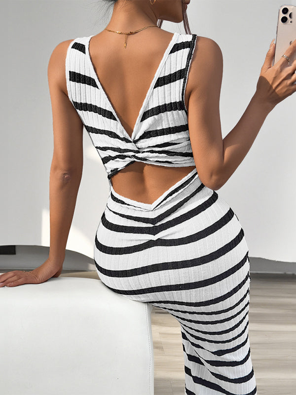 TEEK - White Slim Striped Sleeveless Dress DRESS TEEK K   
