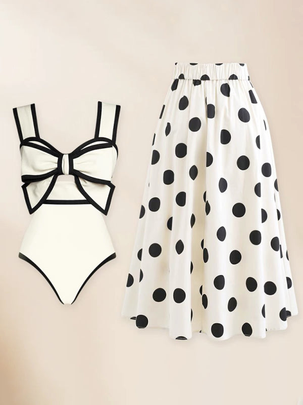 TEEK - Bow One-Piece Swimsuit + Polka Dot Skirt SET TEEK K   