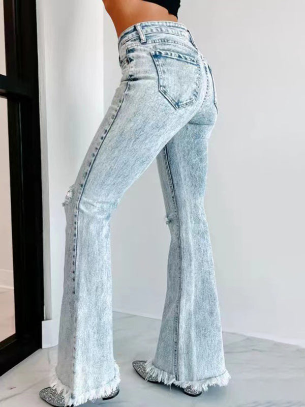 TEEK - Long Ripped Flares Washed High Waist Jeans JEANS TEEK K   