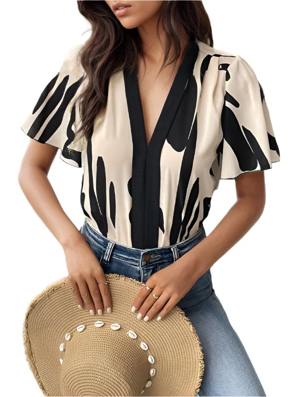 TEEK - Cracked Khaki Geometric Pattern Bodysuit Top TOPS TEEK K S  