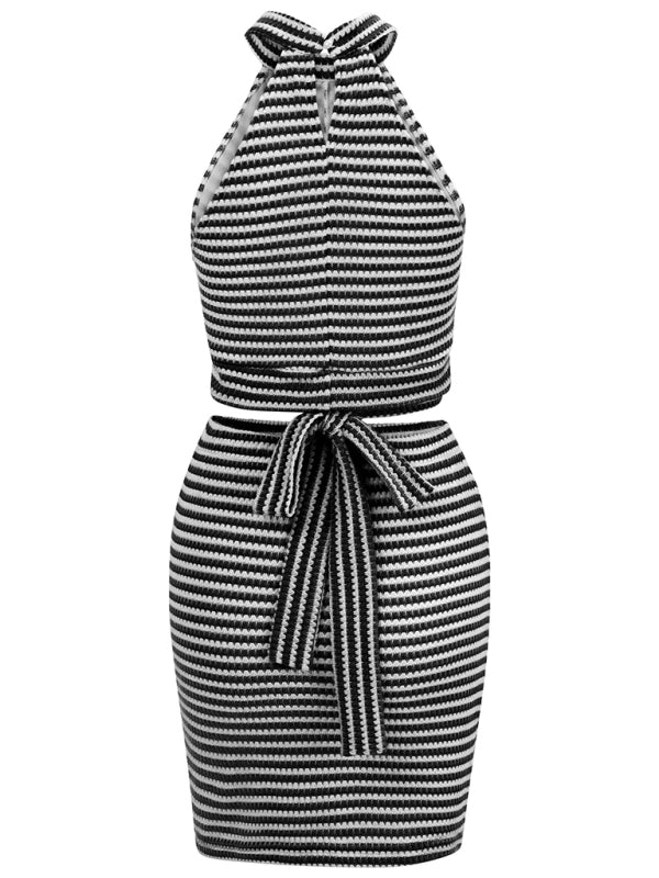 TEEK - Halter Neck Cropped Strap Suit Skirt Set SET TEEK K   