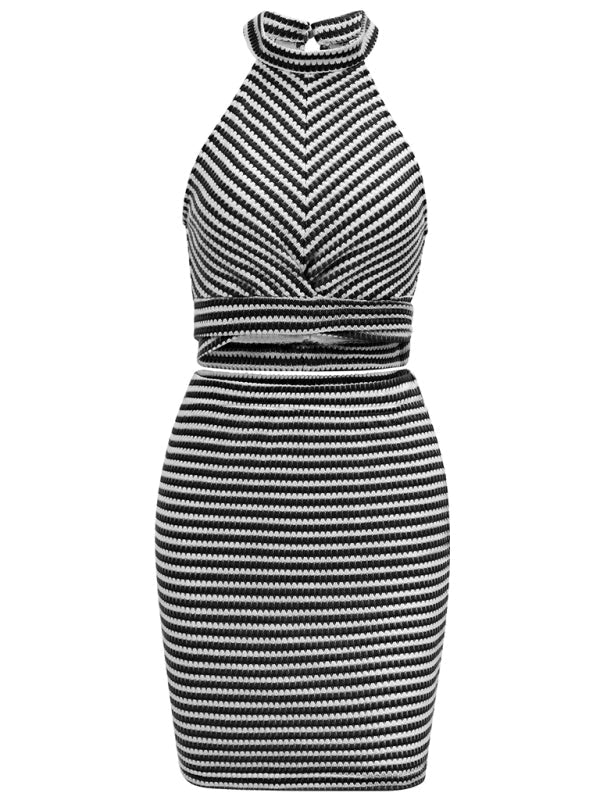 TEEK - Halter Neck Cropped Strap Suit Skirt Set SET TEEK K   