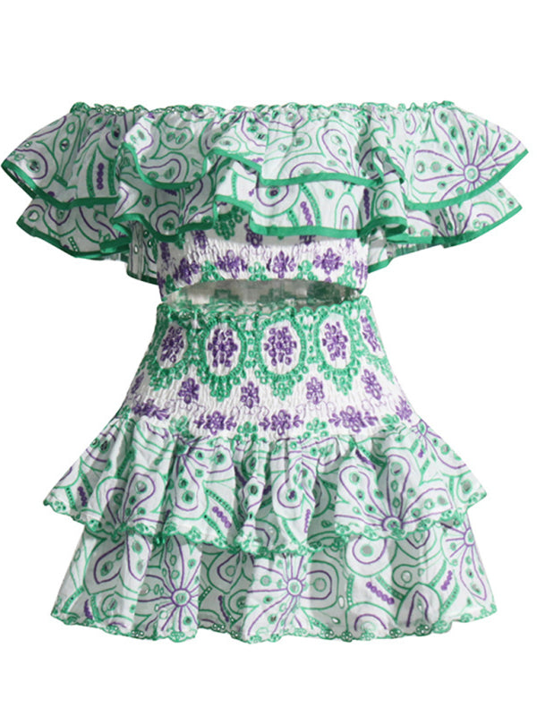 TEEK - French-Style High-Waisted Layered Skirt Two-Piece Suit SET TEEK K Green M 