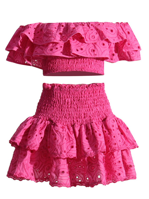TEEK - French-Style High-Waisted Layered Skirt Two-Piece Suit SET TEEK K Pink S 