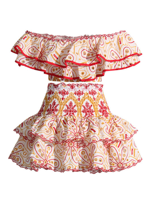 TEEK - French-Style High-Waisted Layered Skirt Two-Piece Suit SET TEEK K Red L 