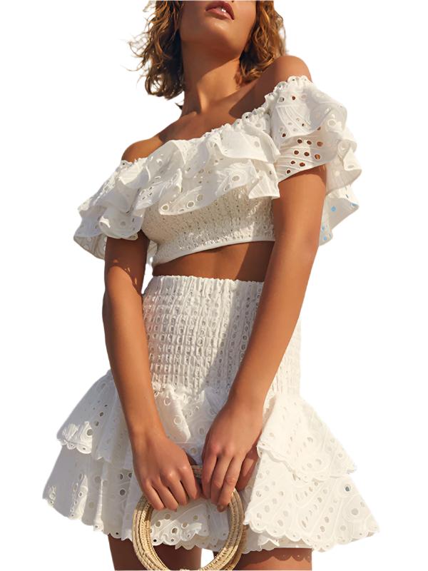 TEEK - French-Style High-Waisted Layered Skirt Two-Piece Suit SET TEEK K White L 