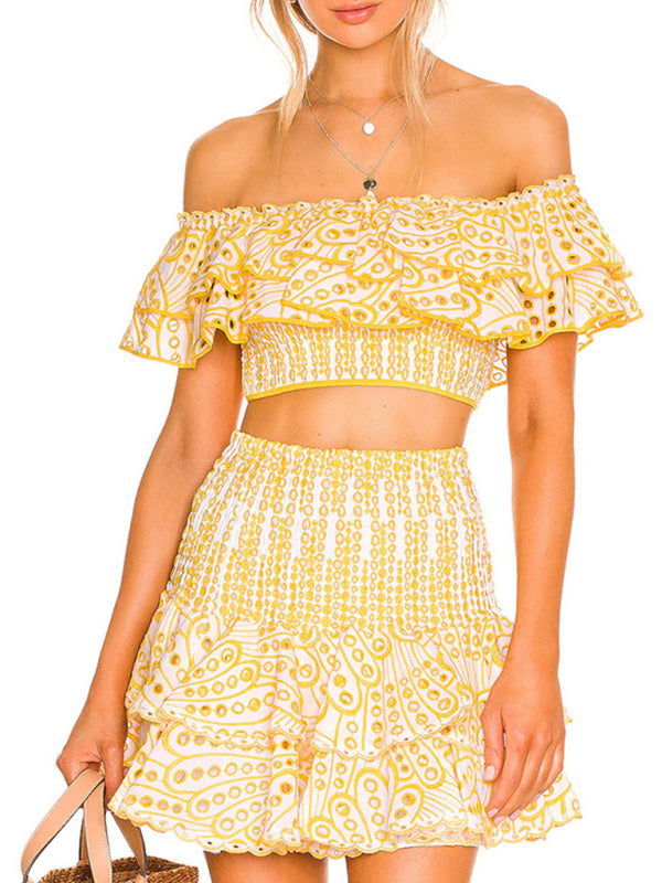 TEEK - French-Style High-Waisted Layered Skirt Two-Piece Suit SET TEEK K Yellow S 