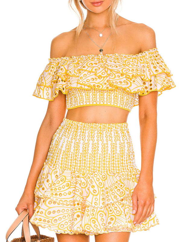TEEK - French-Style High-Waisted Layered Skirt Two-Piece Suit SET TEEK K Yellow M 