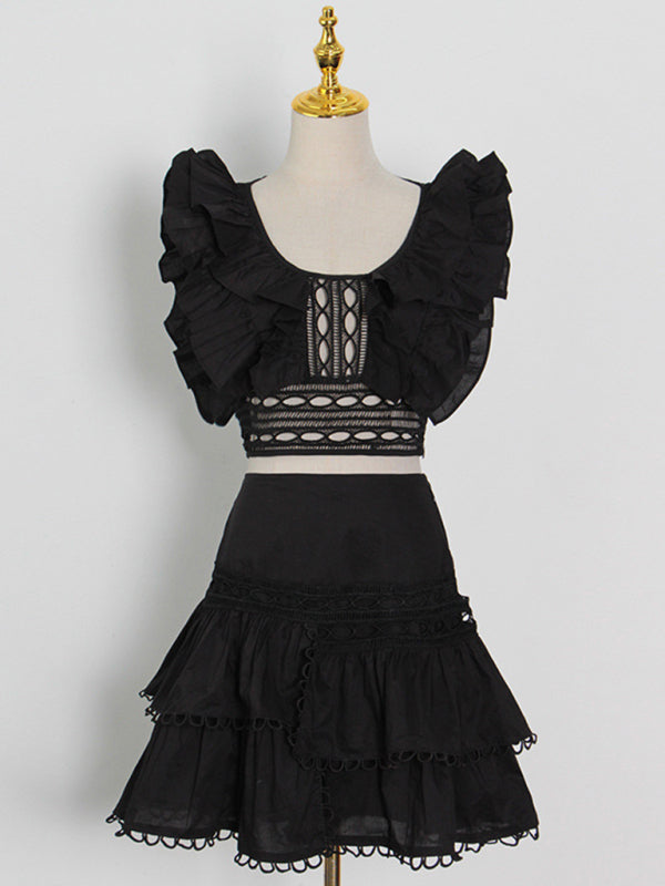 TEEK - Cake Spliced Top High-Waisted Skirt Two-Piece Set SET TEEK K Black S 