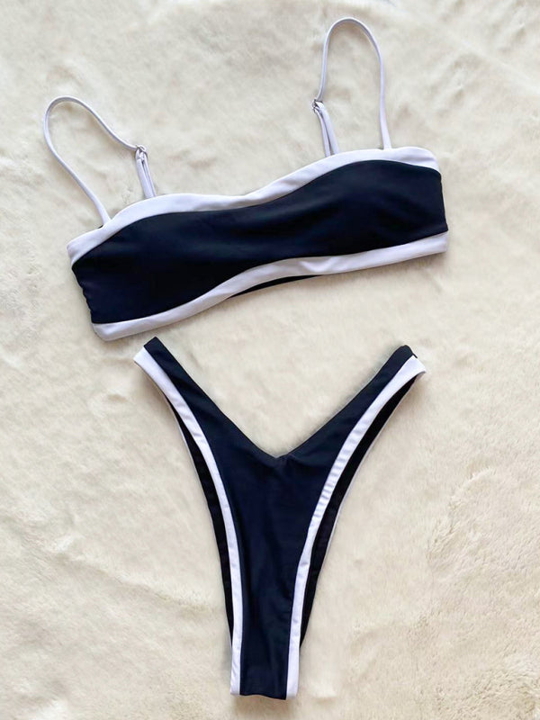 TEEK - Black Suspender Tube Top Split Bikini SWIMWEAR TEEK K   