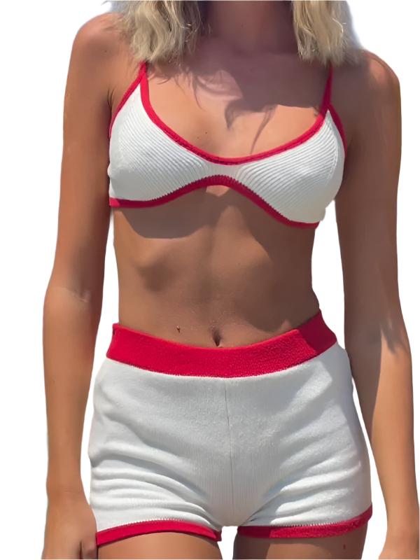 TEEK - Contrasting Slim Fit Knitted Shorts Bikini Set SWIMWEAR TEEK K Red S 