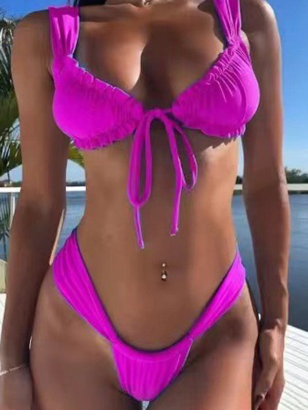 TEEK - Lace-Up Split Bikini SWIMWEAR TEEK K Purple S 