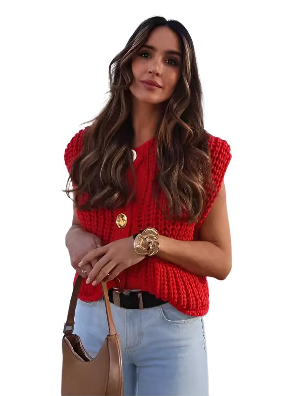 TEEK - Red Thick Knitted Vest Cardigan SWEATER TEEK K   