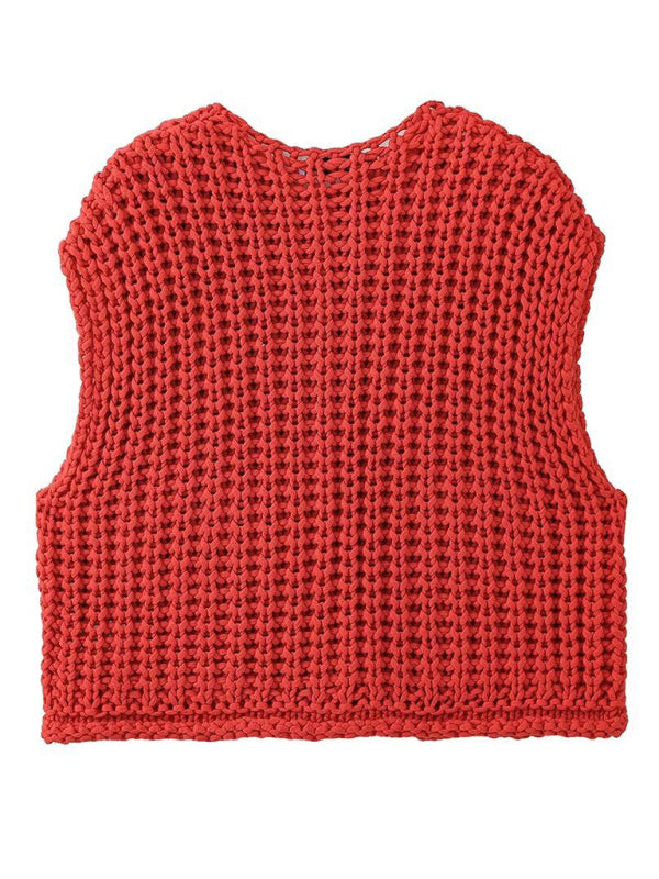 TEEK - Red Thick Knitted Vest Cardigan SWEATER TEEK K   