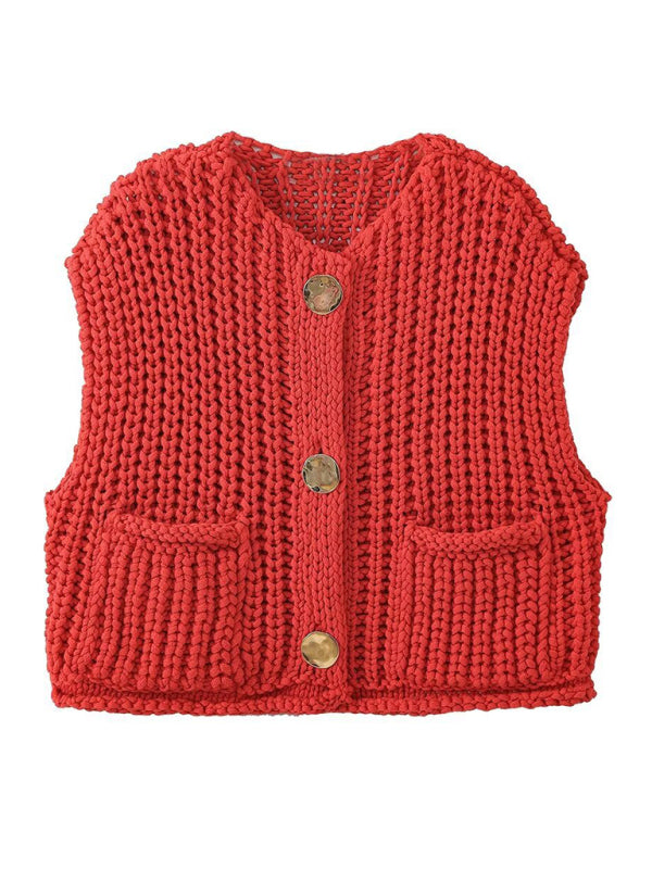 TEEK - Red Thick Knitted Vest Cardigan SWEATER TEEK K   