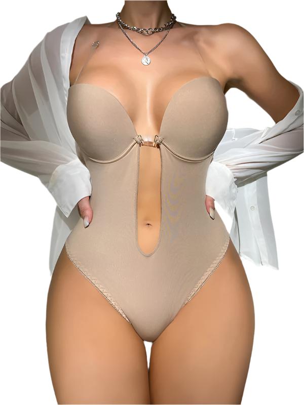 TEEK - Backless Deep V Backless Plunge Shaping Bodysuit UNDERWEAR TEEK K Khaki S 