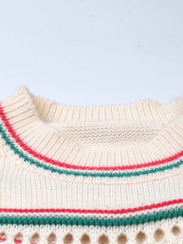 TEEK - Sweet Cream Contrasting Stripes Crocheted Sweater SWEATER TEEK K   