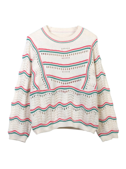 TEEK - Sweet Cream Contrasting Stripes Crocheted Sweater SWEATER TEEK K S  