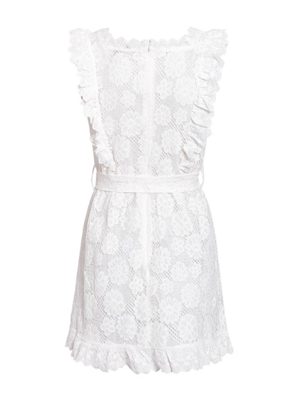 TEEK - Embroidered Lace Ruffle Belted Dress DRESS TEEK K   