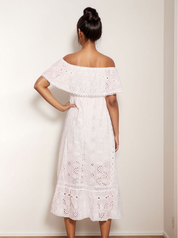 TEEK - White Bohemian Lace Long Off-Shoulder DRESS TEEK K   