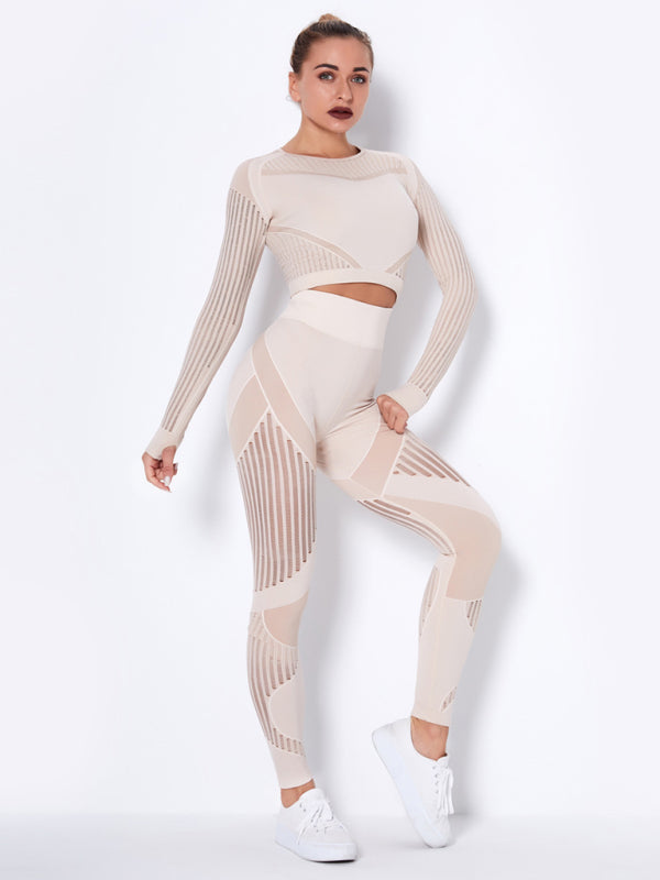 TEEK - Seamless Striped Quick-Drying Yoga Sportswear Set SET TEEK K Khaki XS 