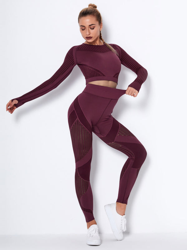 TEEK - Seamless Striped Quick-Drying Yoga Sportswear Set SET TEEK K Wine Red XS 